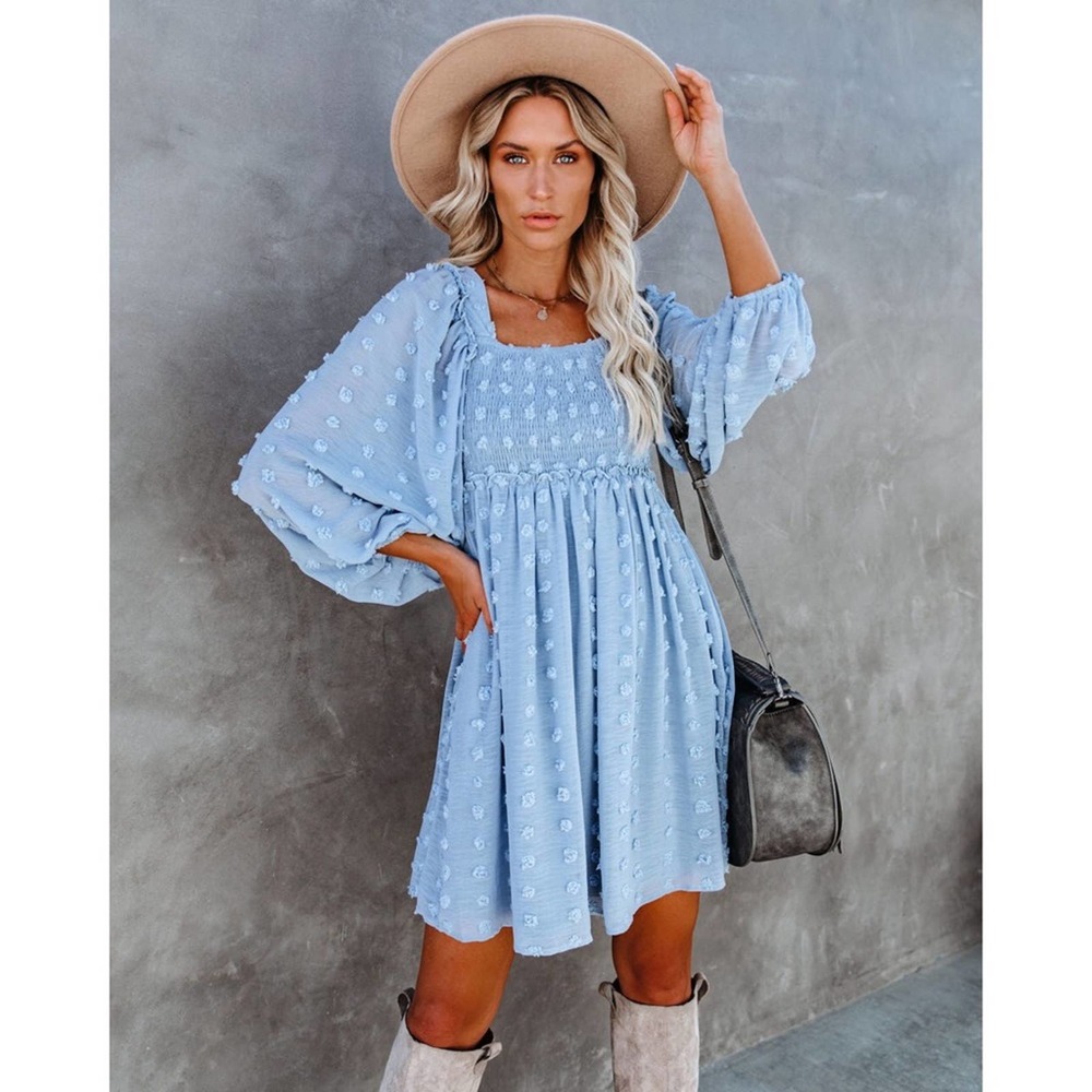 Listicle Boutique Blue Polka Dot Babydoll Dress
